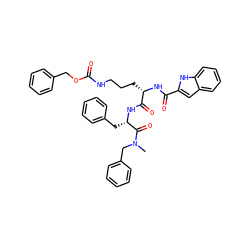 CN(Cc1ccccc1)C(=O)[C@H](Cc1ccccc1)NC(=O)[C@H](CCCNC(=O)OCc1ccccc1)NC(=O)c1cc2ccccc2[nH]1 ZINC000028520276