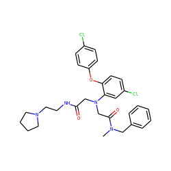 CN(Cc1ccccc1)C(=O)CN(CC(=O)NCCN1CCCC1)c1cc(Cl)ccc1Oc1ccc(Cl)cc1 ZINC000299825918