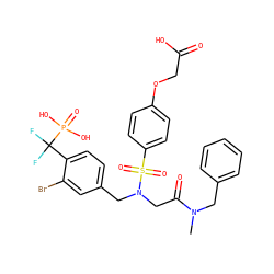 CN(Cc1ccccc1)C(=O)CN(Cc1ccc(C(F)(F)P(=O)(O)O)c(Br)c1)S(=O)(=O)c1ccc(OCC(=O)O)cc1 ZINC000028528345