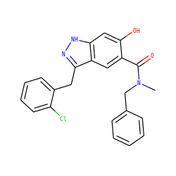 CN(Cc1ccccc1)C(=O)c1cc2c(Cc3ccccc3Cl)n[nH]c2cc1O ZINC000084713153