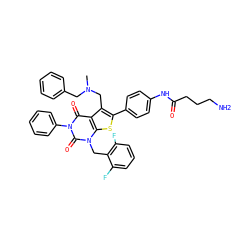 CN(Cc1ccccc1)Cc1c(-c2ccc(NC(=O)CCCN)cc2)sc2c1c(=O)n(-c1ccccc1)c(=O)n2Cc1c(F)cccc1F ZINC000027189577