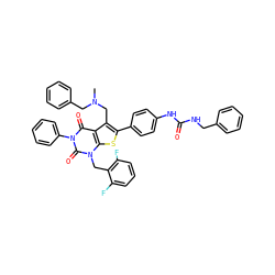 CN(Cc1ccccc1)Cc1c(-c2ccc(NC(=O)NCc3ccccc3)cc2)sc2c1c(=O)n(-c1ccccc1)c(=O)n2Cc1c(F)cccc1F ZINC000049780040
