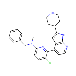 CN(Cc1ccccc1)c1ccc(Cl)c(-c2ccnc3[nH]c(C4CCNCC4)cc23)n1 ZINC000220143837