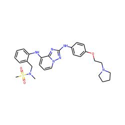CN(Cc1ccccc1Nc1cccn2nc(Nc3ccc(OCCN4CCCC4)cc3)nc12)S(C)(=O)=O ZINC000096169695