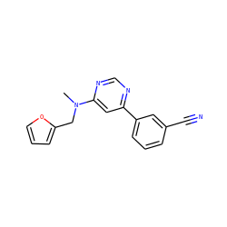 CN(Cc1ccco1)c1cc(-c2cccc(C#N)c2)ncn1 ZINC000004239297
