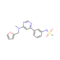 CN(Cc1ccco1)c1cc(-c2cccc(NS(C)(=O)=O)c2)ncn1 ZINC000004239264