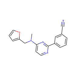 CN(Cc1ccco1)c1ccnc(-c2cccc(C#N)c2)n1 ZINC000004266186