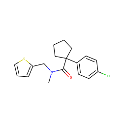 CN(Cc1cccs1)C(=O)C1(c2ccc(Cl)cc2)CCCC1 ZINC000095574887