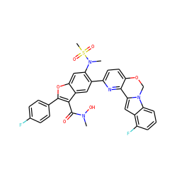 CN(O)C(=O)c1c(-c2ccc(F)cc2)oc2cc(N(C)S(C)(=O)=O)c(-c3ccc4c(n3)-c3cc5c(F)cccc5n3CO4)cc12 ZINC000218306423
