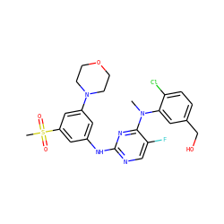 CN(c1cc(CO)ccc1Cl)c1nc(Nc2cc(N3CCOCC3)cc(S(C)(=O)=O)c2)ncc1F ZINC001772632694