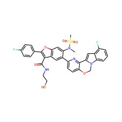 CN(c1cc2oc(-c3ccc(F)cc3)c(C(=O)NCCO)c2cc1-c1ccc2c(n1)-c1cc3c(F)cccc3n1CO2)S(C)(=O)=O ZINC000218305633
