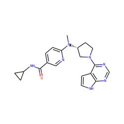 CN(c1ccc(C(=O)NC2CC2)cn1)[C@@H]1CCN(c2ncnc3[nH]ccc23)C1 ZINC000143202711