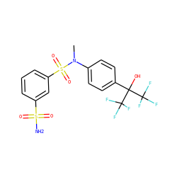 CN(c1ccc(C(O)(C(F)(F)F)C(F)(F)F)cc1)S(=O)(=O)c1cccc(S(N)(=O)=O)c1 ZINC000028572622