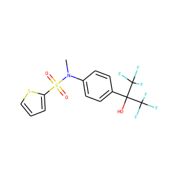 CN(c1ccc(C(O)(C(F)(F)F)C(F)(F)F)cc1)S(=O)(=O)c1cccs1 ZINC000028572058