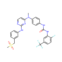 CN(c1ccc(NC(=O)Nc2cc(C(F)(F)F)ccc2F)cc1)c1ccnc(Nc2cccc(CS(C)(=O)=O)c2)n1 ZINC000014945134