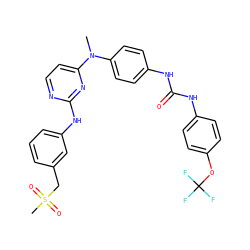 CN(c1ccc(NC(=O)Nc2ccc(OC(F)(F)F)cc2)cc1)c1ccnc(Nc2cccc(CS(C)(=O)=O)c2)n1 ZINC000014945145