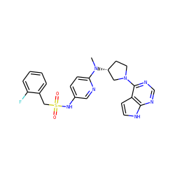 CN(c1ccc(NS(=O)(=O)Cc2ccccc2F)cn1)[C@@H]1CCN(c2ncnc3[nH]ccc23)C1 ZINC000149047866
