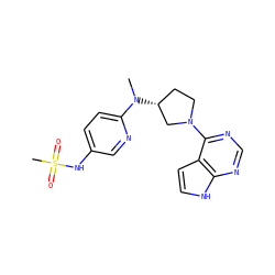 CN(c1ccc(NS(C)(=O)=O)cn1)[C@@H]1CCN(c2ncnc3[nH]ccc23)C1 ZINC000149057334
