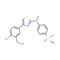 CN(c1ccc(S(N)(=O)=O)cc1)c1nc(-c2ccc(O)c(CO)c2)cs1 ZINC001772652410