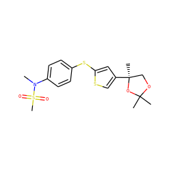 CN(c1ccc(Sc2cc([C@@]3(C)COC(C)(C)O3)cs2)cc1)S(C)(=O)=O ZINC000013743610