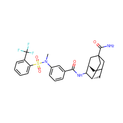 CN(c1cccc(C(=O)NC2[C@H]3CC4C[C@H]2CC(C(N)=O)(C4)C3)c1)S(=O)(=O)c1ccccc1C(F)(F)F ZINC001772580794