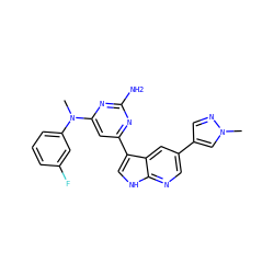 CN(c1cccc(F)c1)c1cc(-c2c[nH]c3ncc(-c4cnn(C)c4)cc23)nc(N)n1 ZINC000169700740