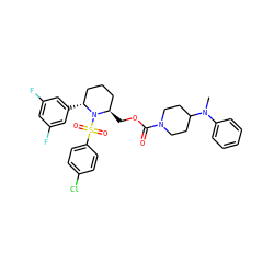 CN(c1ccccc1)C1CCN(C(=O)OC[C@@H]2CCC[C@@H](c3cc(F)cc(F)c3)N2S(=O)(=O)c2ccc(Cl)cc2)CC1 ZINC000028879238