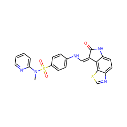 CN(c1ccccn1)S(=O)(=O)c1ccc(N/C=C2\C(=O)Nc3ccc4ncsc4c32)cc1 ZINC000013470488