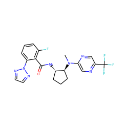 CN(c1cnc(C(F)(F)F)cn1)[C@H]1CCC[C@@H]1NC(=O)c1c(F)cccc1-n1nccn1 ZINC001772588450