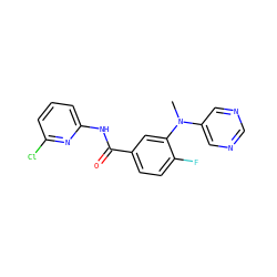 CN(c1cncnc1)c1cc(C(=O)Nc2cccc(Cl)n2)ccc1F ZINC000166471138