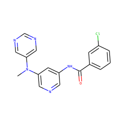 CN(c1cncnc1)c1cncc(NC(=O)c2cccc(Cl)c2)c1 ZINC000096175684