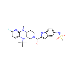 CN(c1nc(F)ccc1NC(C)(C)C)C1CCN(C(=O)c2cc3cc(NS(C)(=O)=O)ccc3[nH]2)CC1 ZINC000013758794