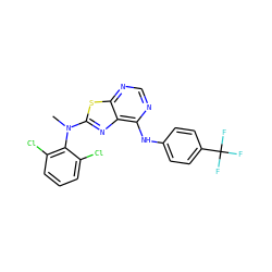 CN(c1nc2c(Nc3ccc(C(F)(F)F)cc3)ncnc2s1)c1c(Cl)cccc1Cl ZINC000040875578
