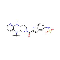 CN(c1ncccc1NC(C)(C)C)C1CCN(C(=O)c2cc3cc(NS(C)(=O)=O)ccc3[nH]2)CC1 ZINC000013758742