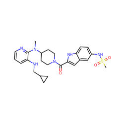 CN(c1ncccc1NCC1CC1)C1CCN(C(=O)c2cc3cc(NS(C)(=O)=O)ccc3[nH]2)CC1 ZINC000013758746