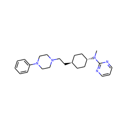CN(c1ncccn1)[C@H]1CC[C@H](CCN2CCN(c3ccccc3)CC2)CC1 ZINC000261153318