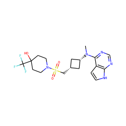 CN(c1ncnc2[nH]ccc12)[C@H]1C[C@@H](CS(=O)(=O)N2CCC(O)(C(F)(F)F)CC2)C1 ZINC000261072217