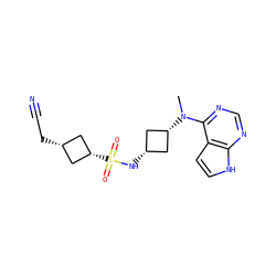 CN(c1ncnc2[nH]ccc12)[C@H]1C[C@@H](NS(=O)(=O)[C@H]2C[C@@H](CC#N)C2)C1 ZINC000261088753