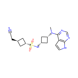 CN(c1ncnc2[nH]ccc12)[C@H]1C[C@@H](NS(=O)(=O)[C@H]2C[C@H](CC#N)C2)C1 ZINC000261088755