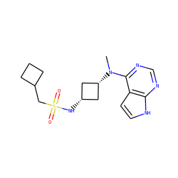 CN(c1ncnc2[nH]ccc12)[C@H]1C[C@@H](NS(=O)(=O)CC2CCC2)C1 ZINC001772576544