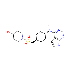 CN(c1ncnc2[nH]ccc12)[C@H]1CC[C@H](CS(=O)(=O)N2CCC(O)CC2)CC1 ZINC000261160630