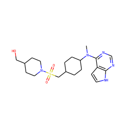 CN(c1ncnc2[nH]ccc12)C1CCC(CS(=O)(=O)N2CCC(CO)CC2)CC1 ZINC000116510235