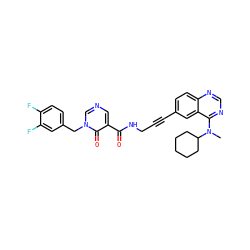 CN(c1ncnc2ccc(C#CCNC(=O)c3cncn(Cc4ccc(F)c(F)c4)c3=O)cc12)C1CCCCC1 ZINC000096176279