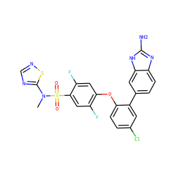 CN(c1ncns1)S(=O)(=O)c1cc(F)c(Oc2ccc(Cl)cc2-c2ccc3nc(N)[nH]c3c2)cc1F ZINC000205480993