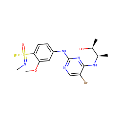 CN=[S@@](C)(=O)c1ccc(Nc2ncc(Br)c(N[C@H](C)[C@H](C)O)n2)cc1OC ZINC000169684909