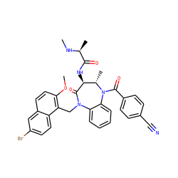 CN[C@@H](C)C(=O)N[C@@H]1C(=O)N(Cc2c(OC)ccc3cc(Br)ccc23)c2ccccc2N(C(=O)c2ccc(C#N)cc2)[C@H]1C ZINC000222341361