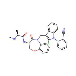 CN[C@@H](C)C(=O)N[C@H]1COc2ccccc2N(Cc2c(Cl)n(-c3ccccc3C#N)c3ccccc23)C1=O ZINC000144181621