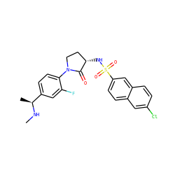 CN[C@@H](C)c1ccc(N2CC[C@H](NS(=O)(=O)c3ccc4cc(Cl)ccc4c3)C2=O)c(F)c1 ZINC000045385989