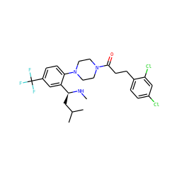 CN[C@@H](CC(C)C)c1cc(C(F)(F)F)ccc1N1CCN(C(=O)CCc2ccc(Cl)cc2Cl)CC1 ZINC000036285499