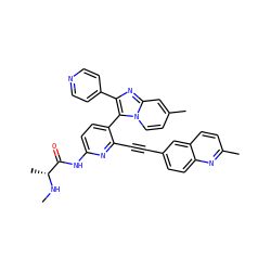 CN[C@H](C)C(=O)Nc1ccc(-c2c(-c3ccncc3)nc3cc(C)ccn23)c(C#Cc2ccc3nc(C)ccc3c2)n1 ZINC000220565201